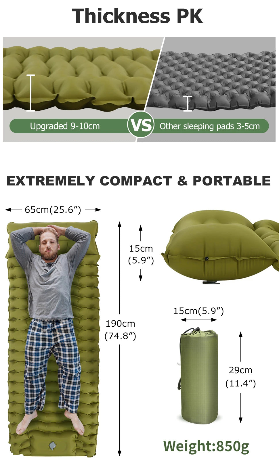 WESTTUNE Inflatable Camping Mattress – Thick Sleeping Pad with Built-in Pillow & Pump
